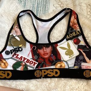 PSD Playboy Holiday Collage Sports Bra - Black, Red, Gold, White